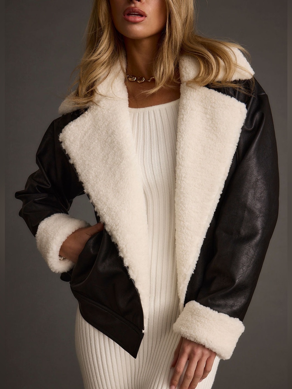 12th Tribe Starla Black Vegan Leather Sherpa Jacket - Size S